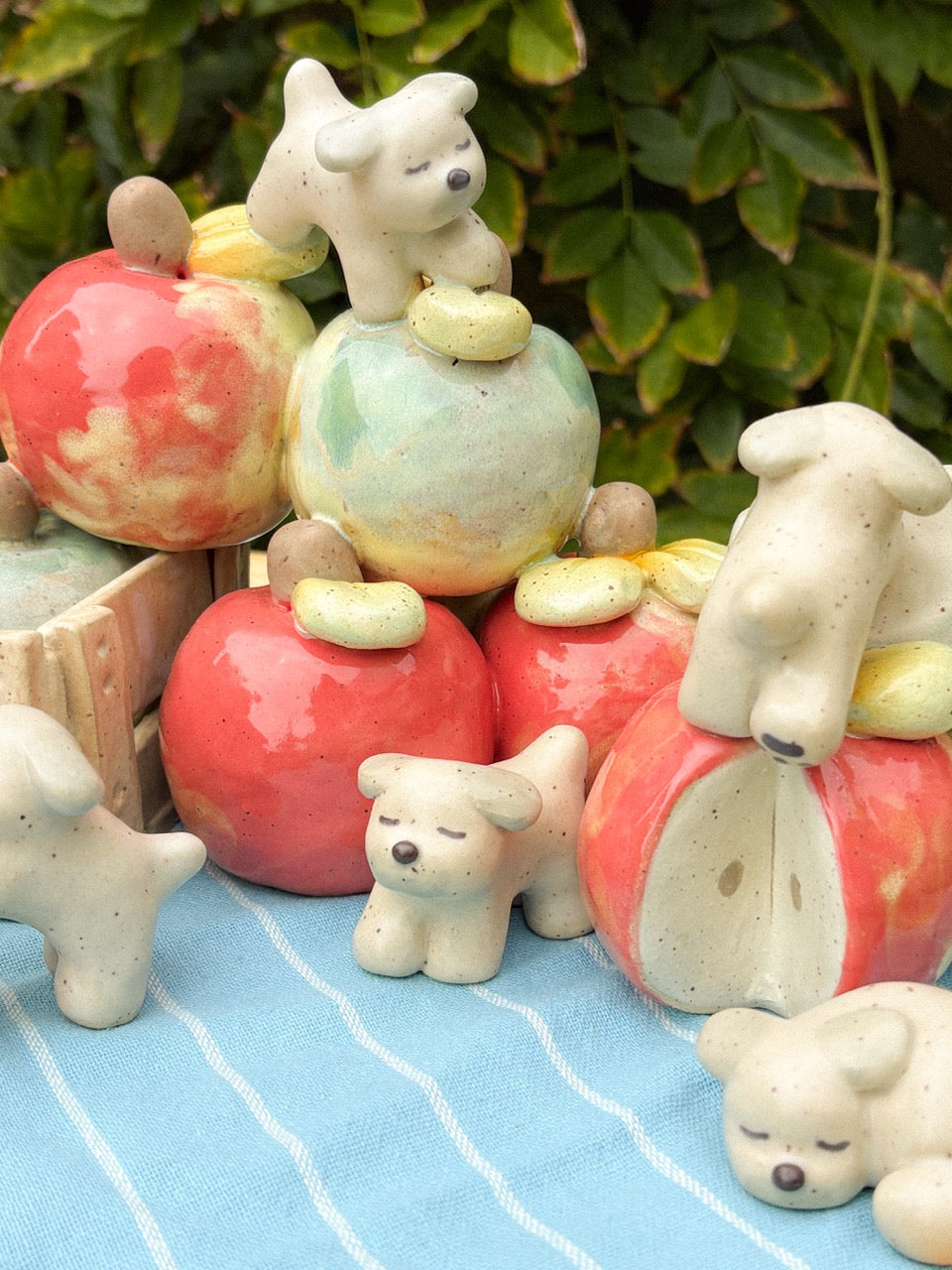 "Puppy Playground: Apple Picking" Ceramic Sculpture