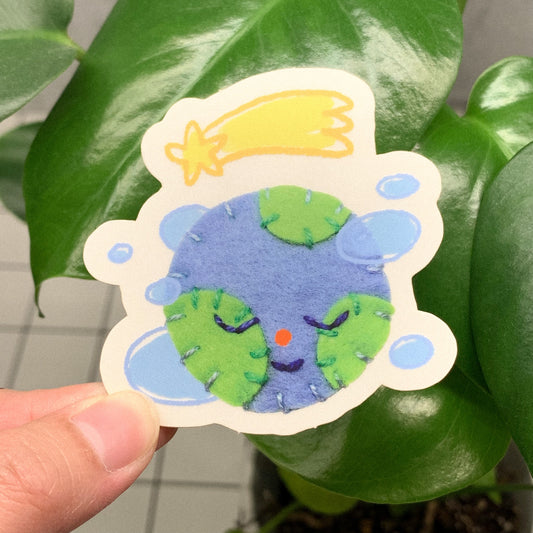 Felt Friend Earth Vinyl Sticker