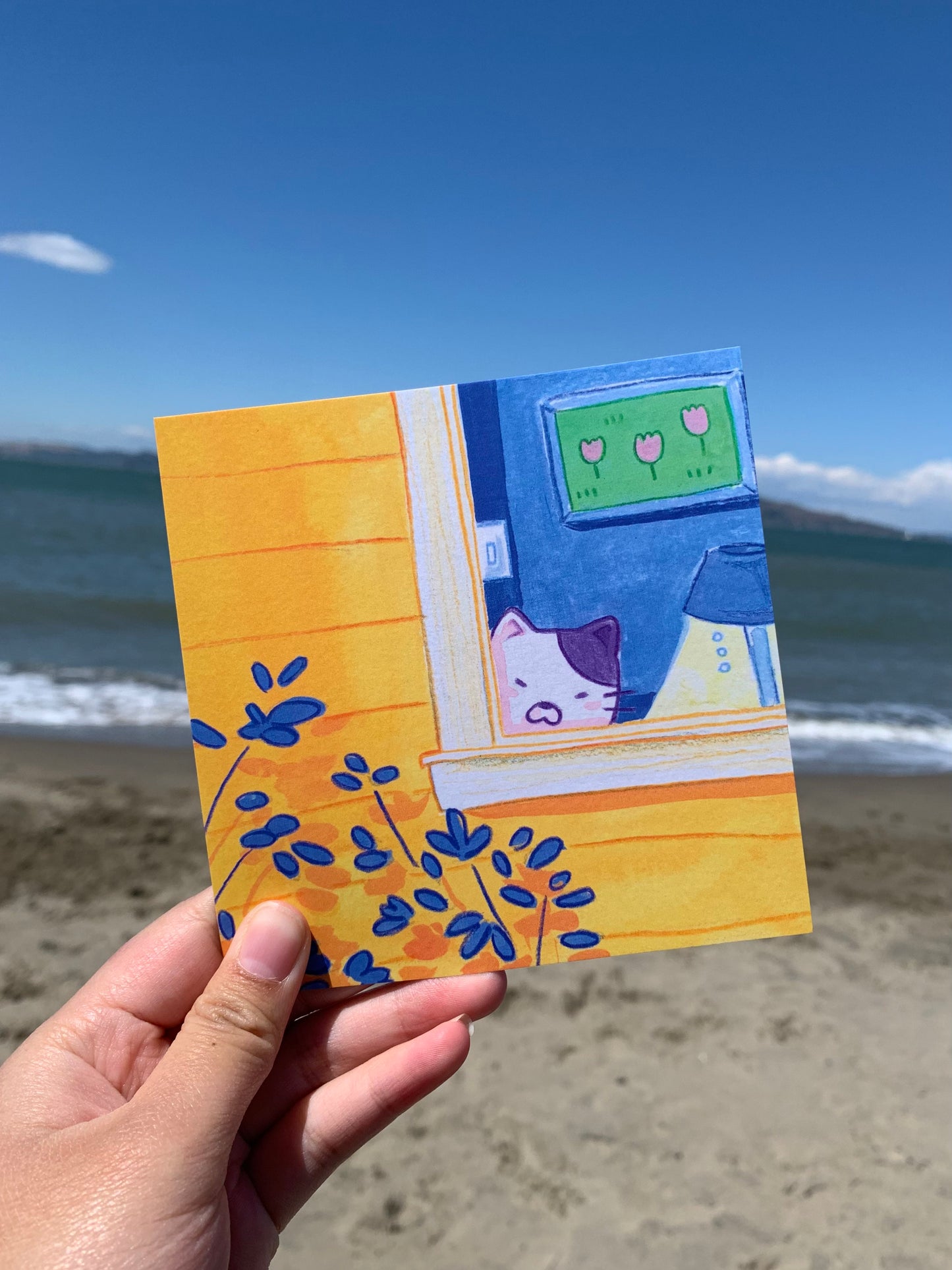 Neighbor Cat Mini Square Postcard Art Print
