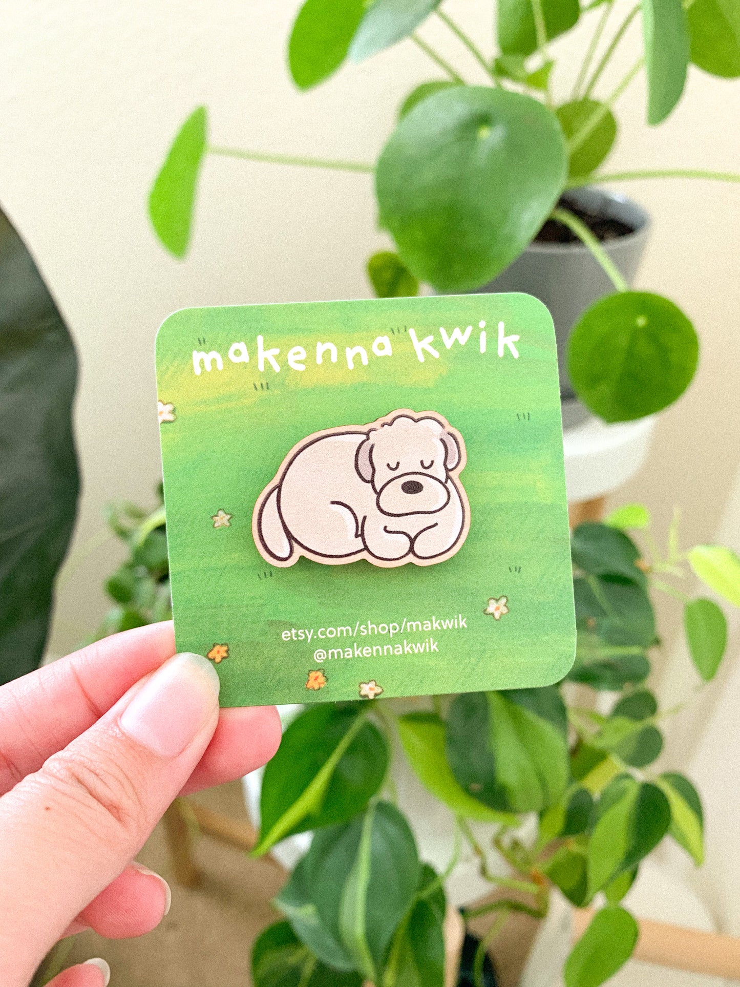 Sleepy Wheaten Wooden Pin