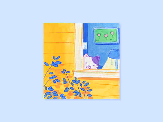 Neighbor Cat Mini Square Postcard Art Print
