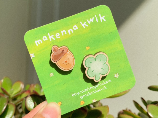Acorn + Clover Mini Wooden Pin Set