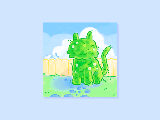 Topiary Cat Mini Square Postcard Art Print