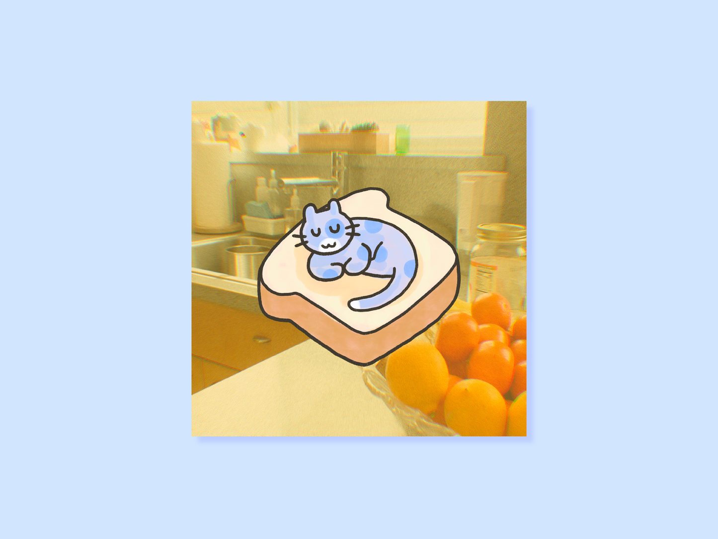 Cat Bread Mini Square Postcard Art Print