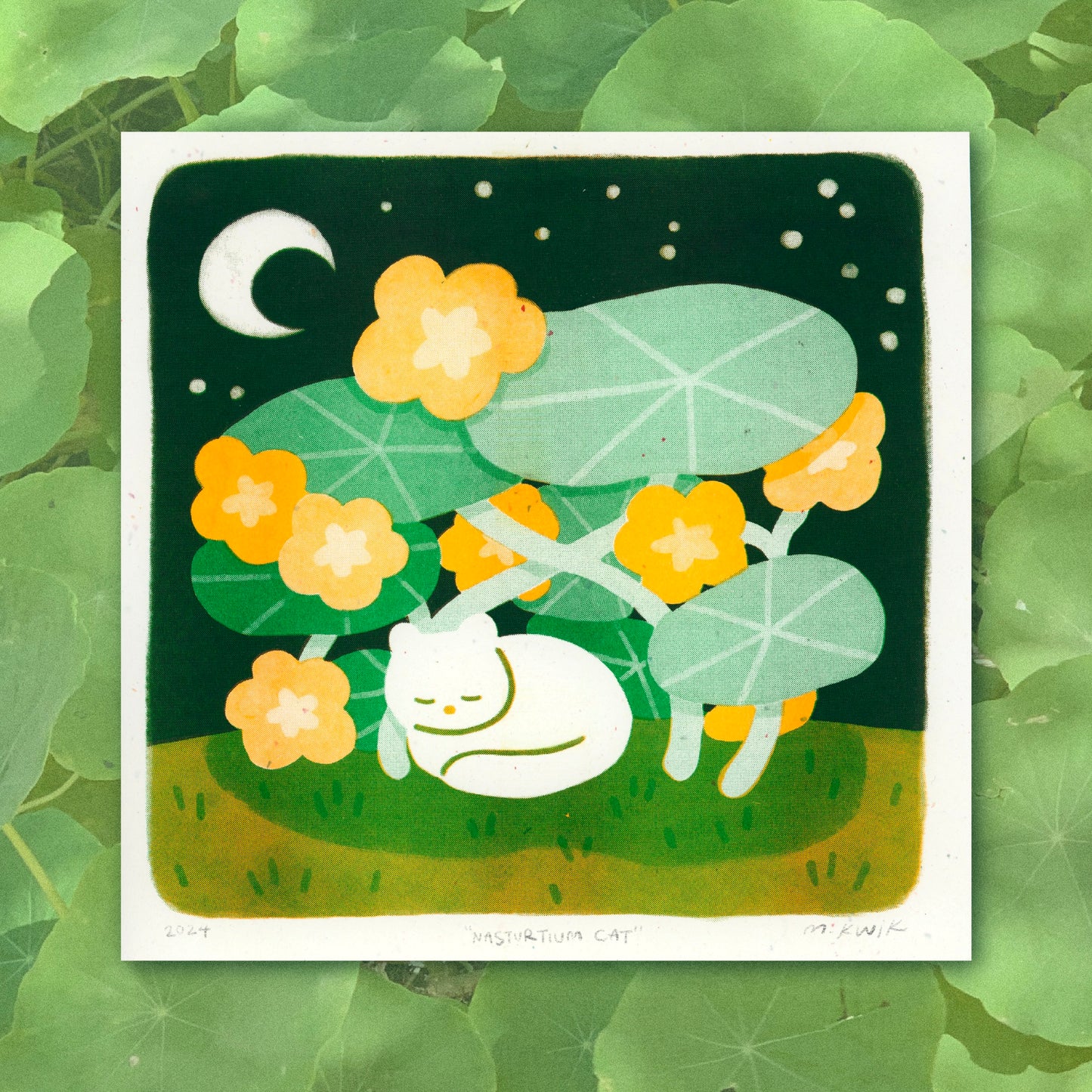 Nasturtium Cat Risograph Art Print