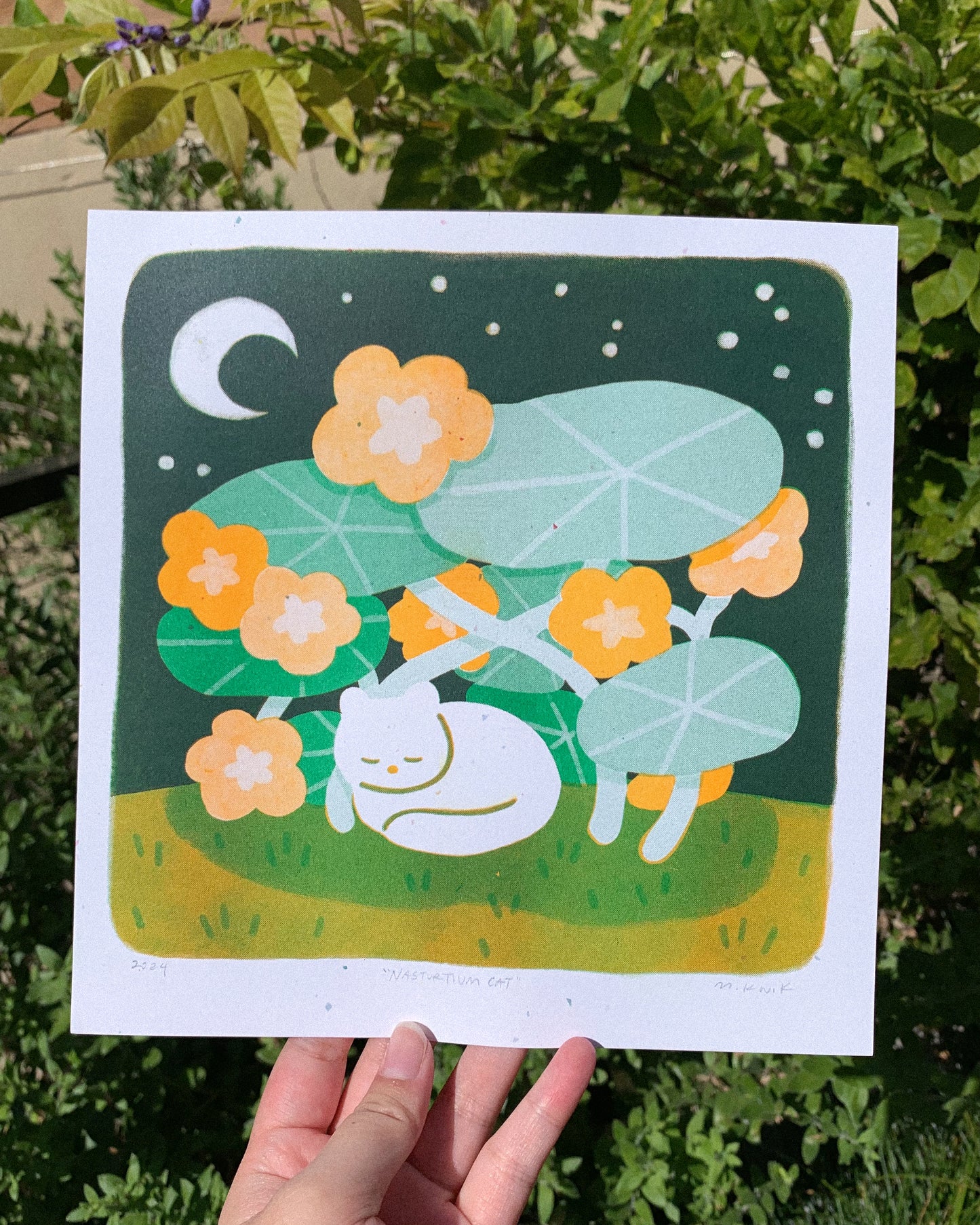 Nasturtium Cat Risograph Art Print