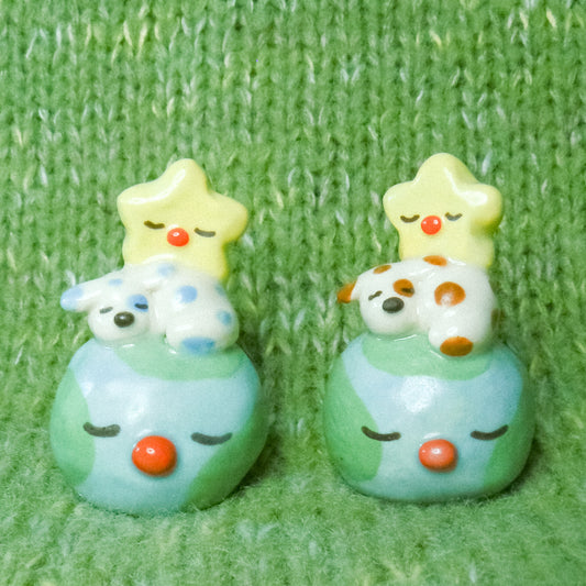 Star and Doggy and Earth Stack Ceramic Figurine
