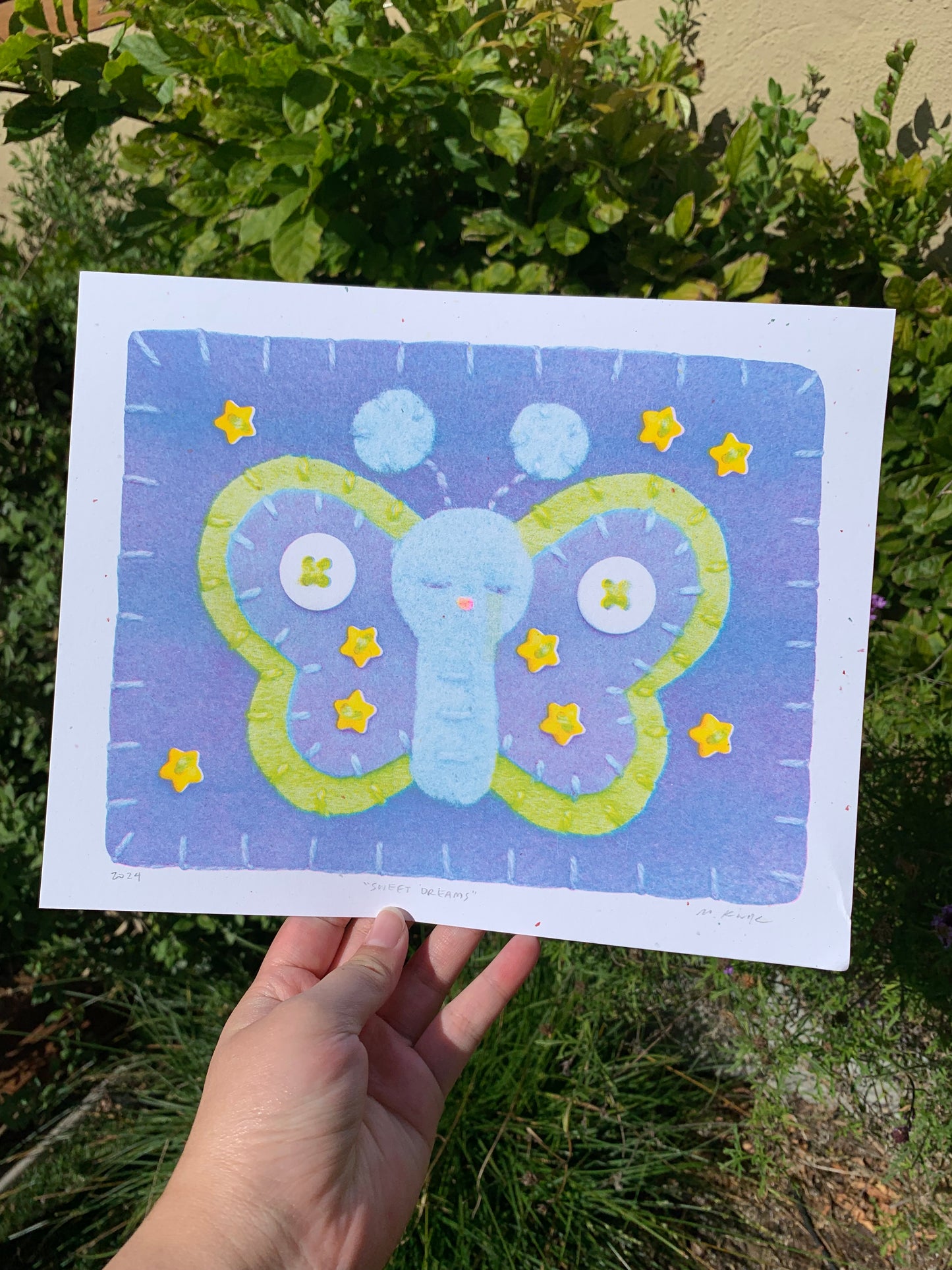 Felt Butterfly Risograph Art Print