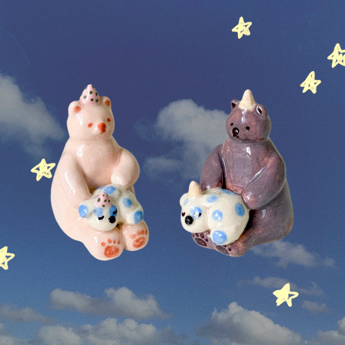 Woody Makes Things x Makenna Kwik Ceramic Figurine - Party Bear and Puppy