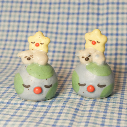 Star and Doggy and Earth Stack Ceramic Figurine