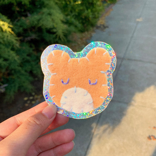 Felt Teddy Bear Glitter Vinyl Sticker