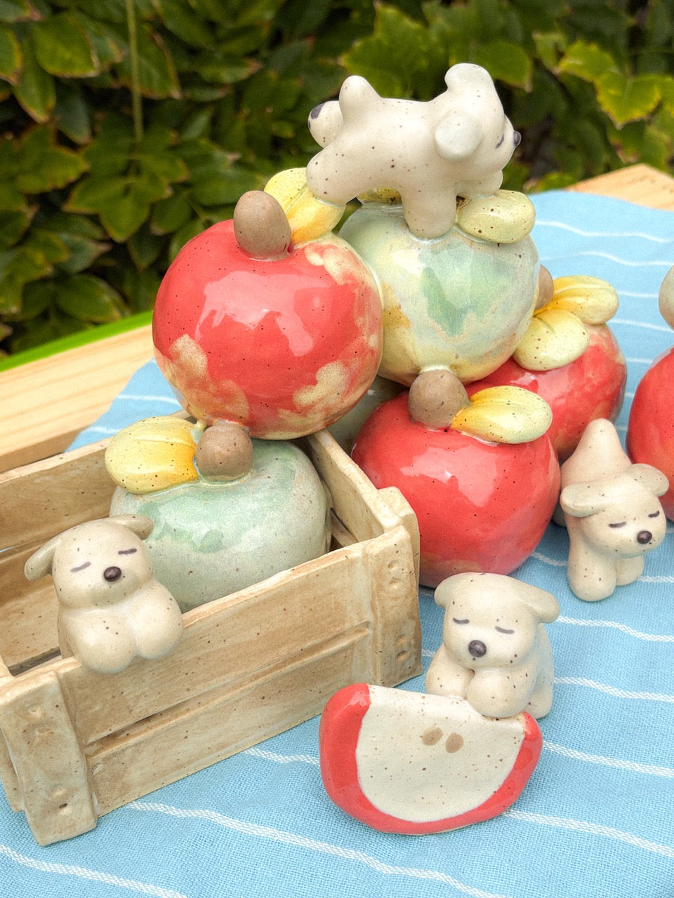 "Puppy Playground: Apple Picking" Ceramic Sculpture