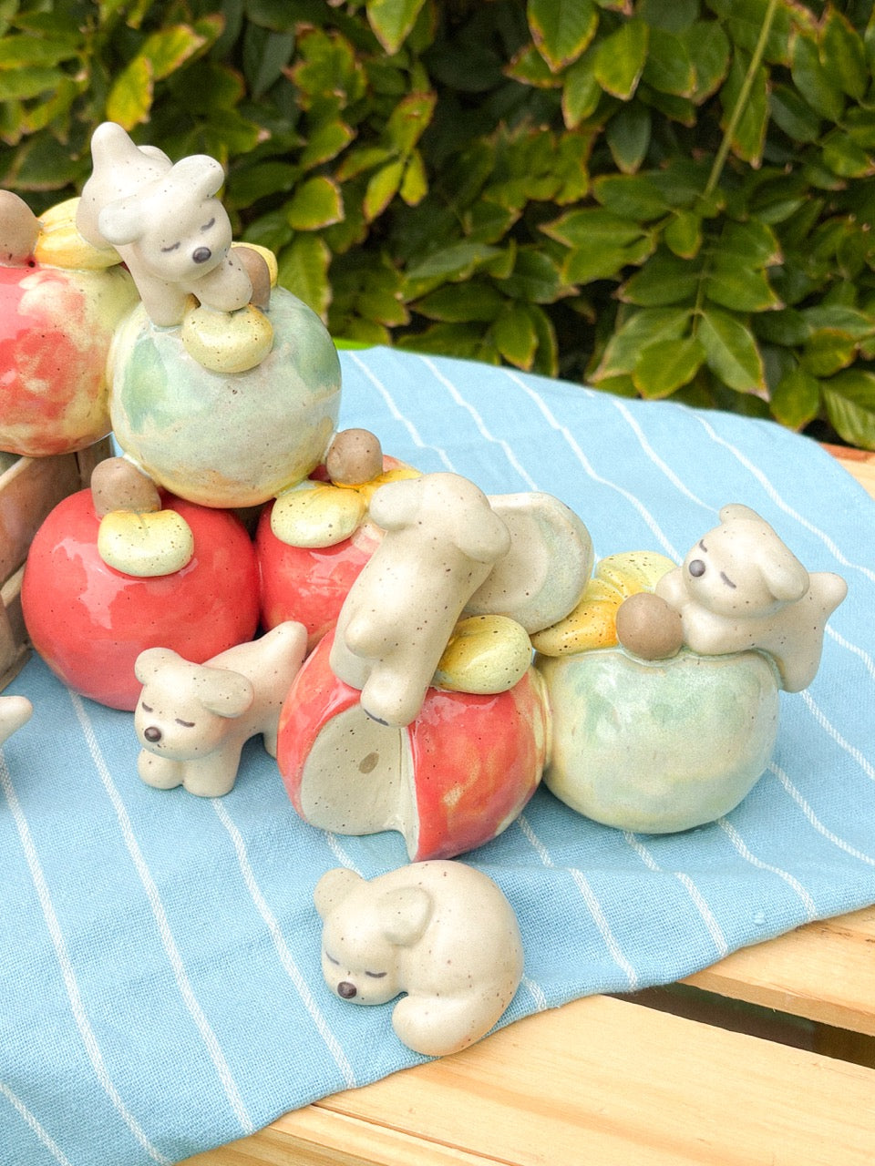 "Puppy Playground: Apple Picking" Ceramic Sculpture