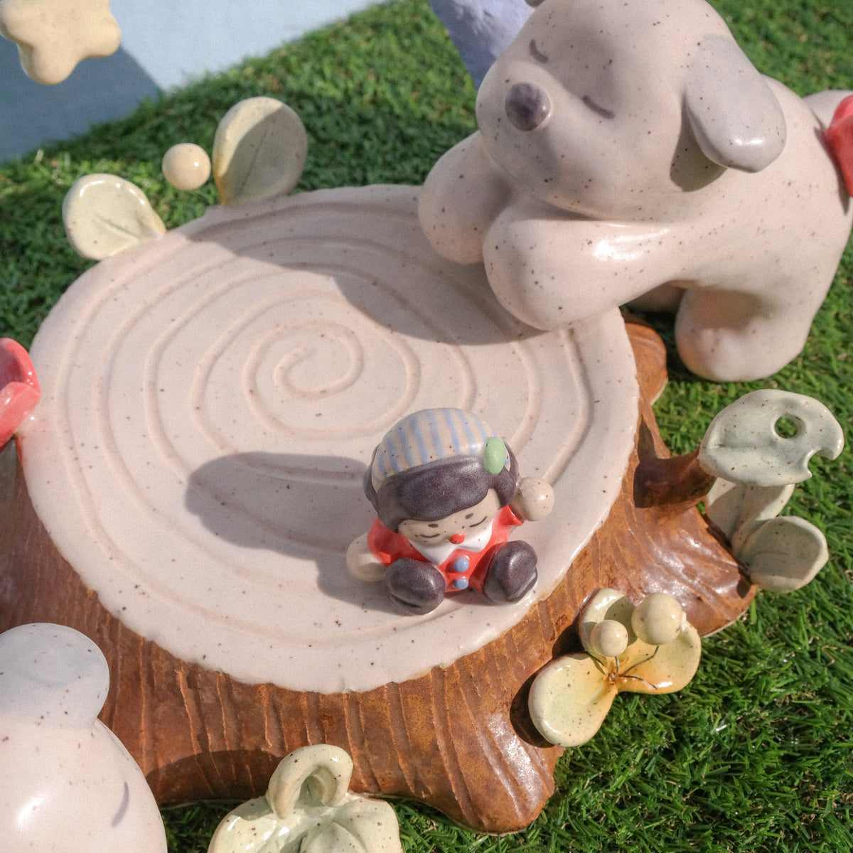 "Puppy Playground: Tree Stump" Ceramic Sculpture