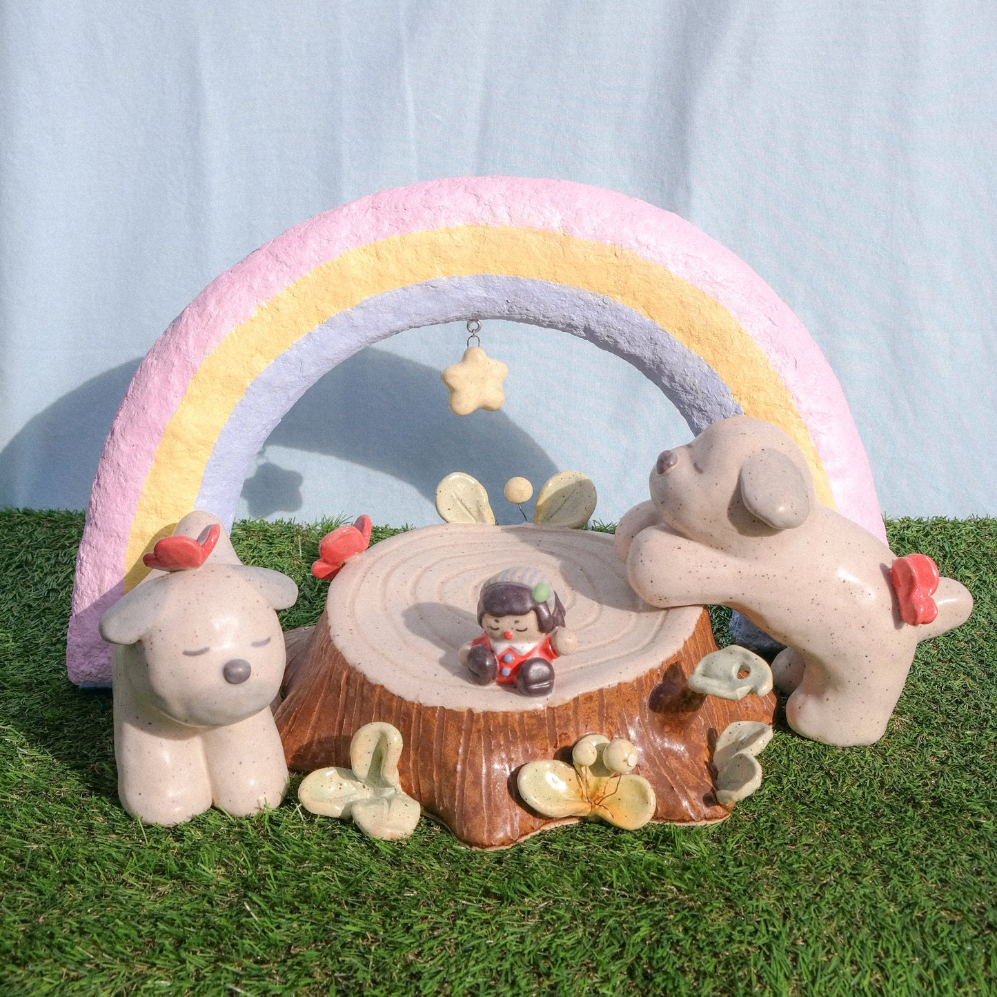 "Puppy Playground: Tree Stump" Ceramic Sculpture