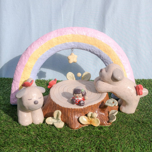 "Puppy Playground: Tree Stump" Ceramic Sculpture