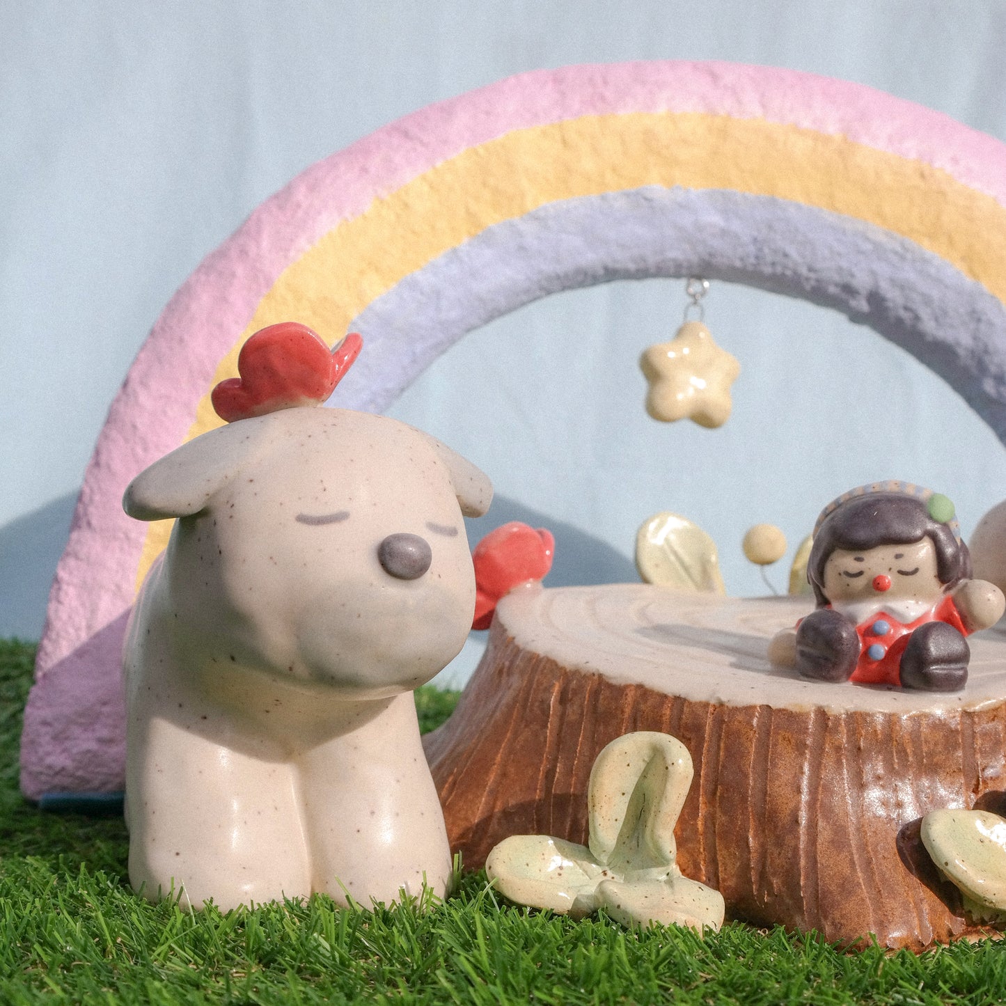 "Puppy Playground: Tree Stump" Ceramic Sculpture