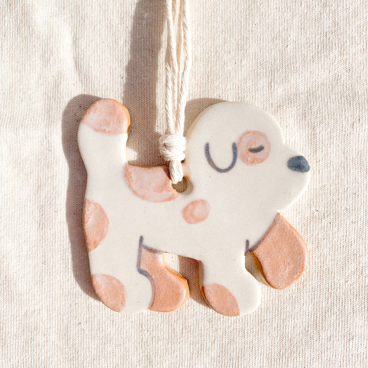 Orange Spotty Dog Ceramic Ornament