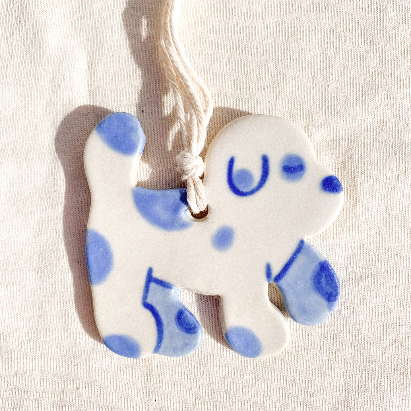 Blue Spotty Dog Ceramic Ornament