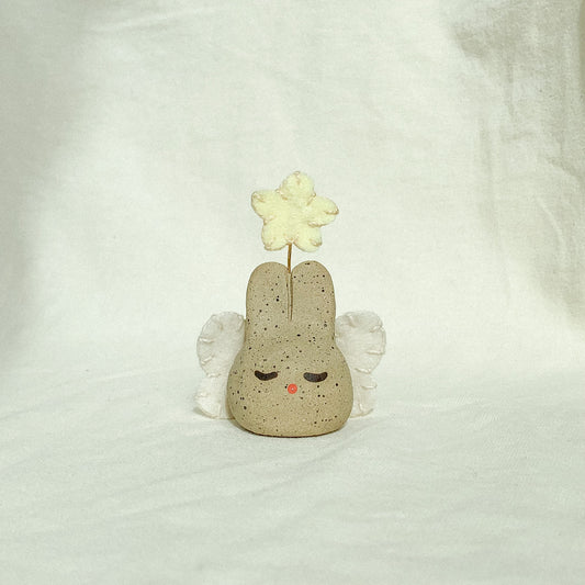 Ceramic Speckled Angel Bunny Figurine