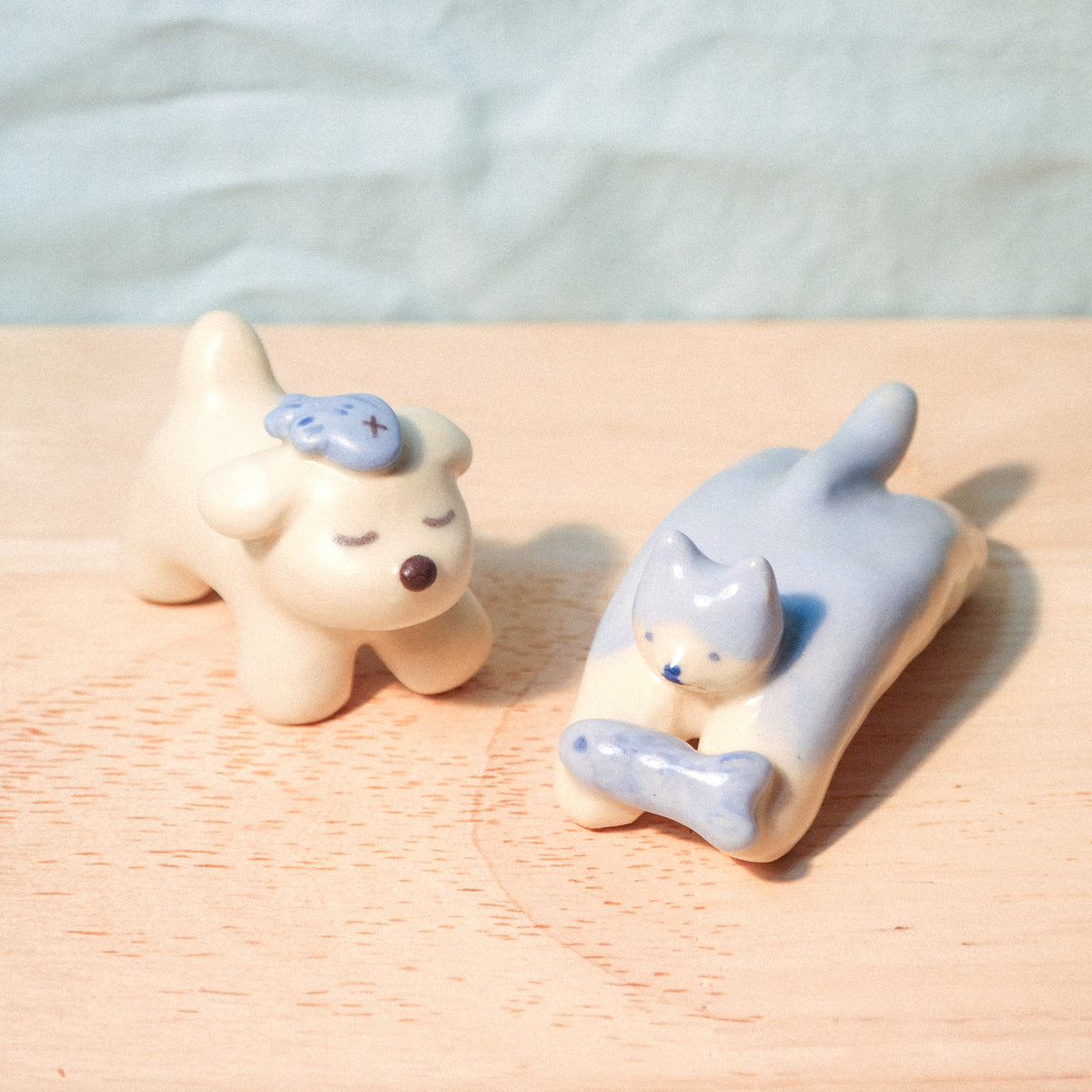 playdate! Fishing Dog and Cat Ceramic Figurine Set