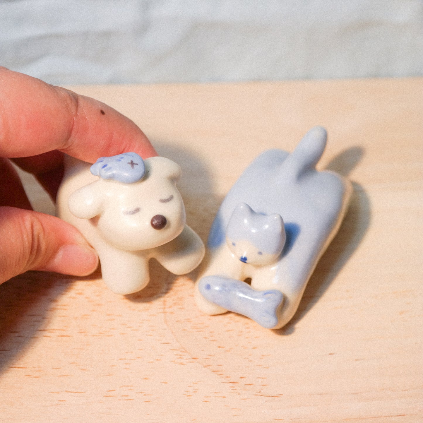 playdate! Fishing Dog and Cat Ceramic Figurine Set