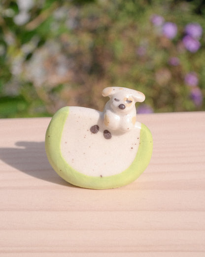 Tiny Apple Slice Dog Ceramic Figurine