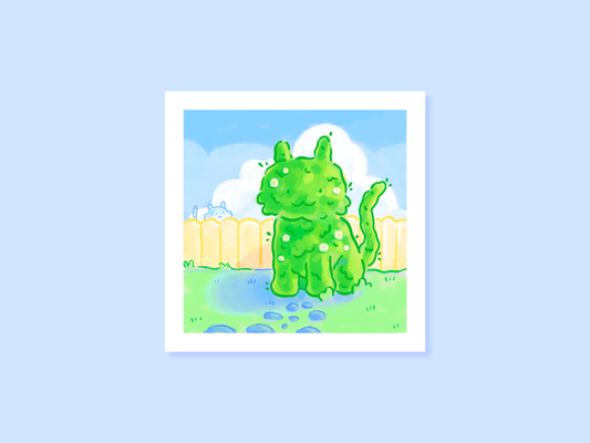 Topiary Cat Square Art Print