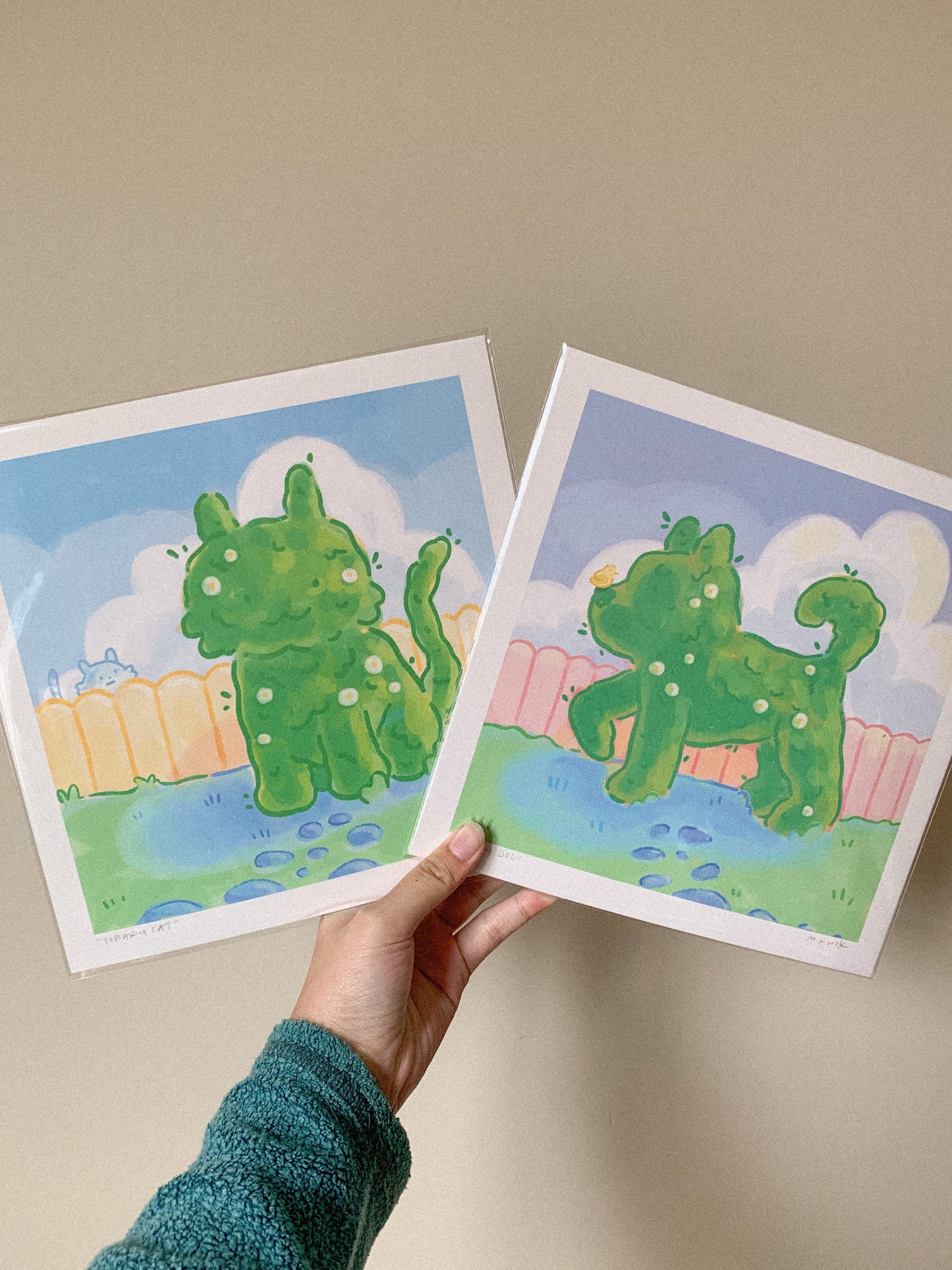 Topiary Cat Square Art Print