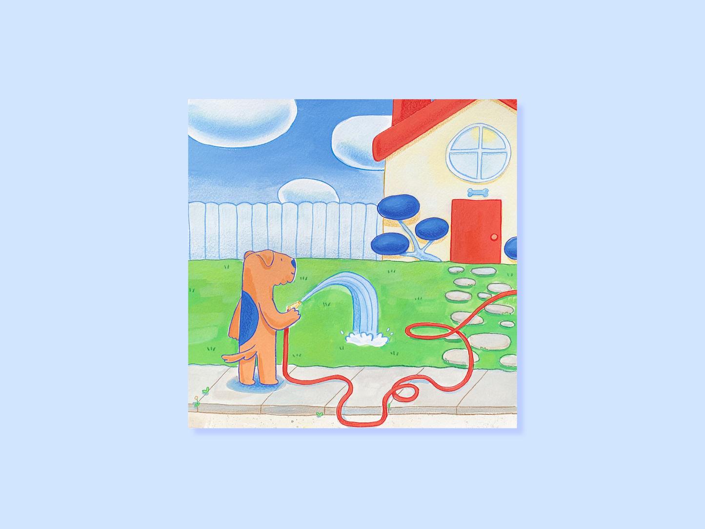 Watering Lawn Mini Square Postcard Art Print