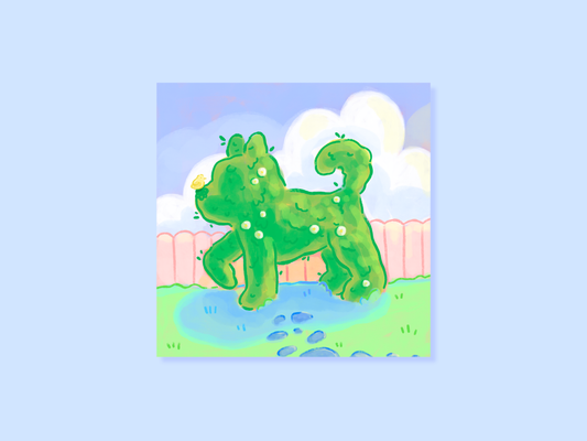 Topiary Dog Mini Square Postcard Art Print